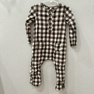 Rylee + Cru Charcoal Check Long Sleeve Woven Jumpsuit